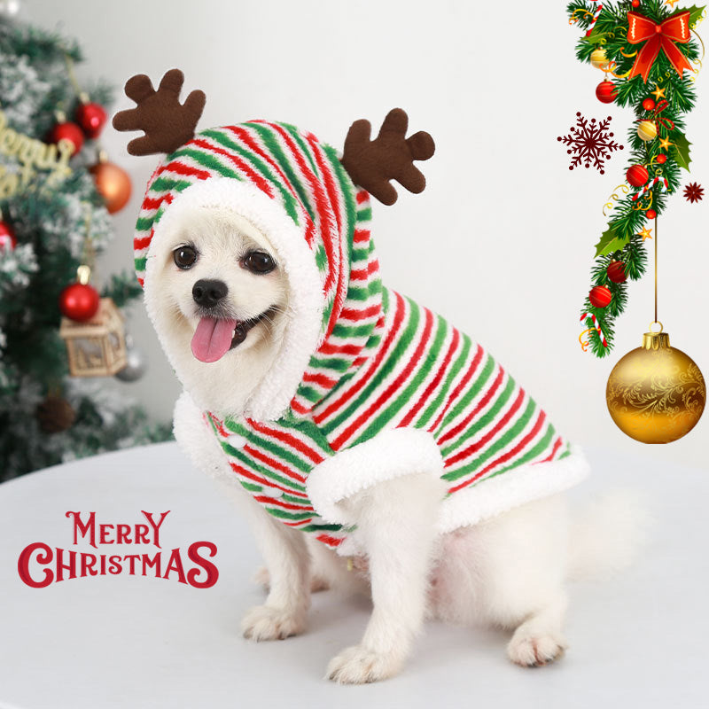 Aimondow Christmas Clothes Xmas Apparel Warm Dog Stripe Hoodies Vintage Coat Holiday New Year Soft Pet Puppy Winter Sweater for Small Dogs and Cats