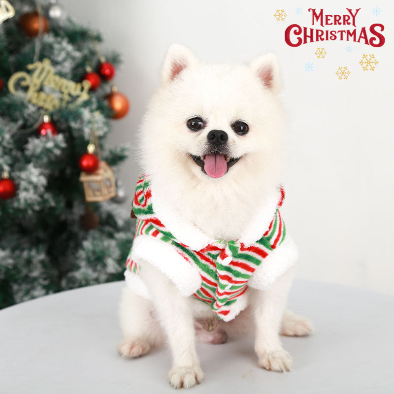 Aimondow Christmas Clothes Xmas Apparel Warm Dog Stripe Hoodies Vintage Coat Holiday New Year Soft Pet Puppy Winter Sweater for Small Dogs and Cats