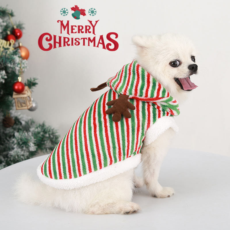 Aimondow Christmas Clothes Xmas Apparel Warm Dog Stripe Hoodies Vintage Coat Holiday New Year Soft Pet Puppy Winter Sweater for Small Dogs and Cats