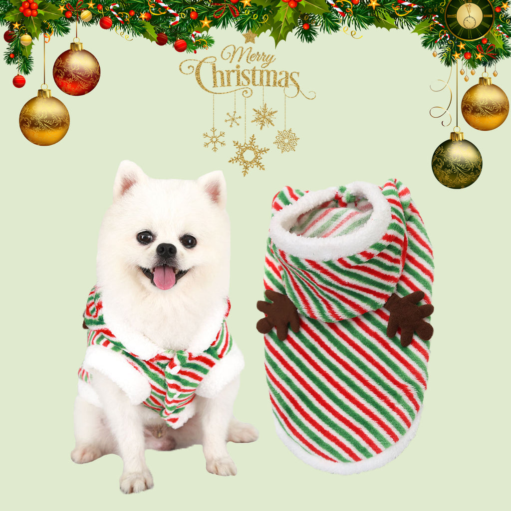 Aimondow Christmas Clothes Xmas Apparel Warm Dog Stripe Hoodies Vintage Coat Holiday New Year Soft Pet Puppy Winter Sweater for Small Dogs and Cats