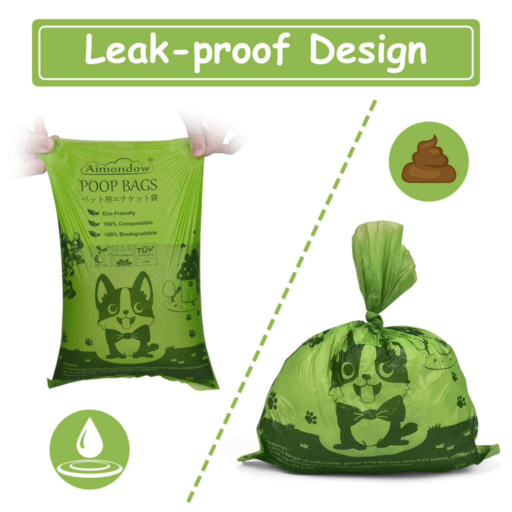 Aimondow Compostable Dog Poop Bags Biodegradable Dogs Waste Bags Leak-proof Poop Bags for Dogs Easy Detach Pet Bags for Dog, 9x13Inch, 12 Rolls, 180 Bags